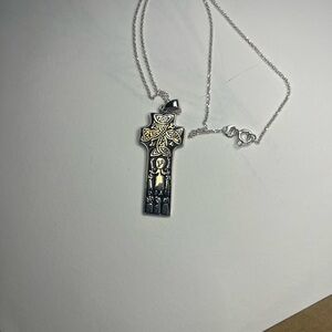 Celtic Silver Cross Pendant Necklace